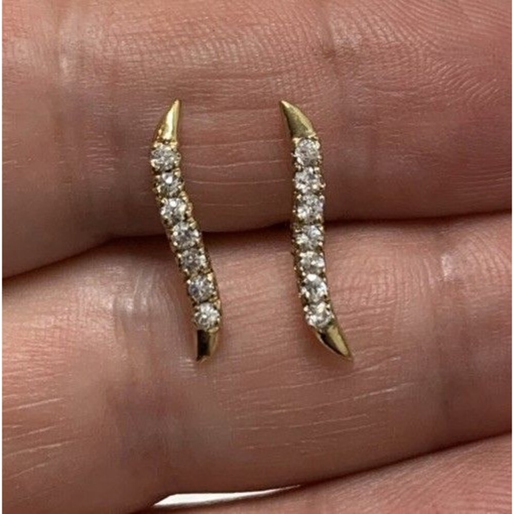 Vintage CW 925 Sterling Silver Ear Vine Cz Bar Crawler Climber Earrings